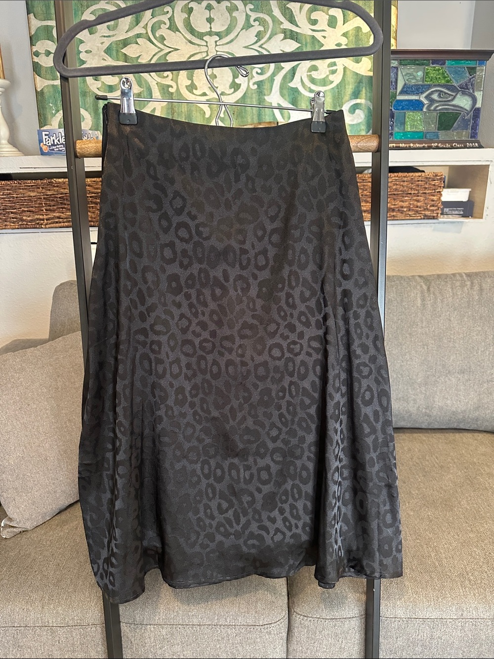 SHEIN Black Leopard-Print A-Line Skirt